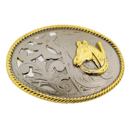 Horse Head Horseshoe Belt Buckle - Horse Horseshoe Belt Buckle Western Unisex Cowgirl Cowboy Western Rodeo Gold Silver Metal Accessory Costume Big