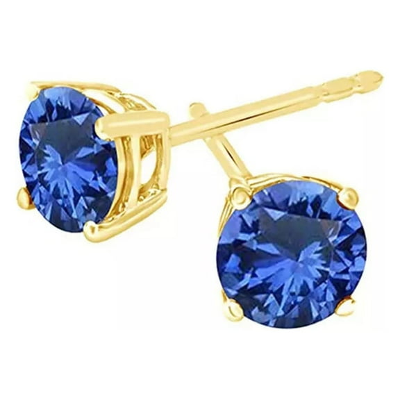 Bonjour Jewelers 10k Yellow Gold Plated 3 Ct Round Created Blue Sapphire Stud Earrings