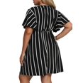 thumbnail image 5 of Women'S Plus Size Dress V Neck Short Sleeve Striped Smocked Waist A Line Short Summer Dress Black L, 5 of 9