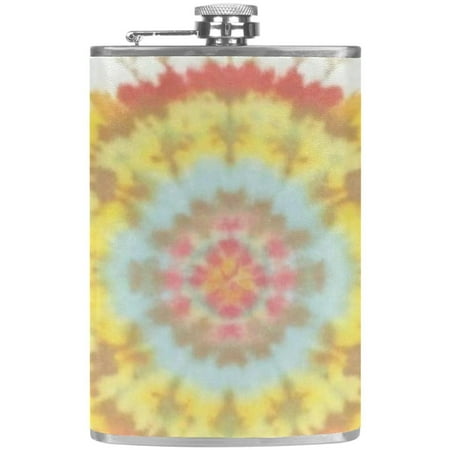 

josid Tie Dye 3.6x6in Stainless Steel Small Flask Leak-Proof Stainless Steel Construction Wrapped in Premium Two-Layer Leather Nano-Printed Design 227ml Capacity