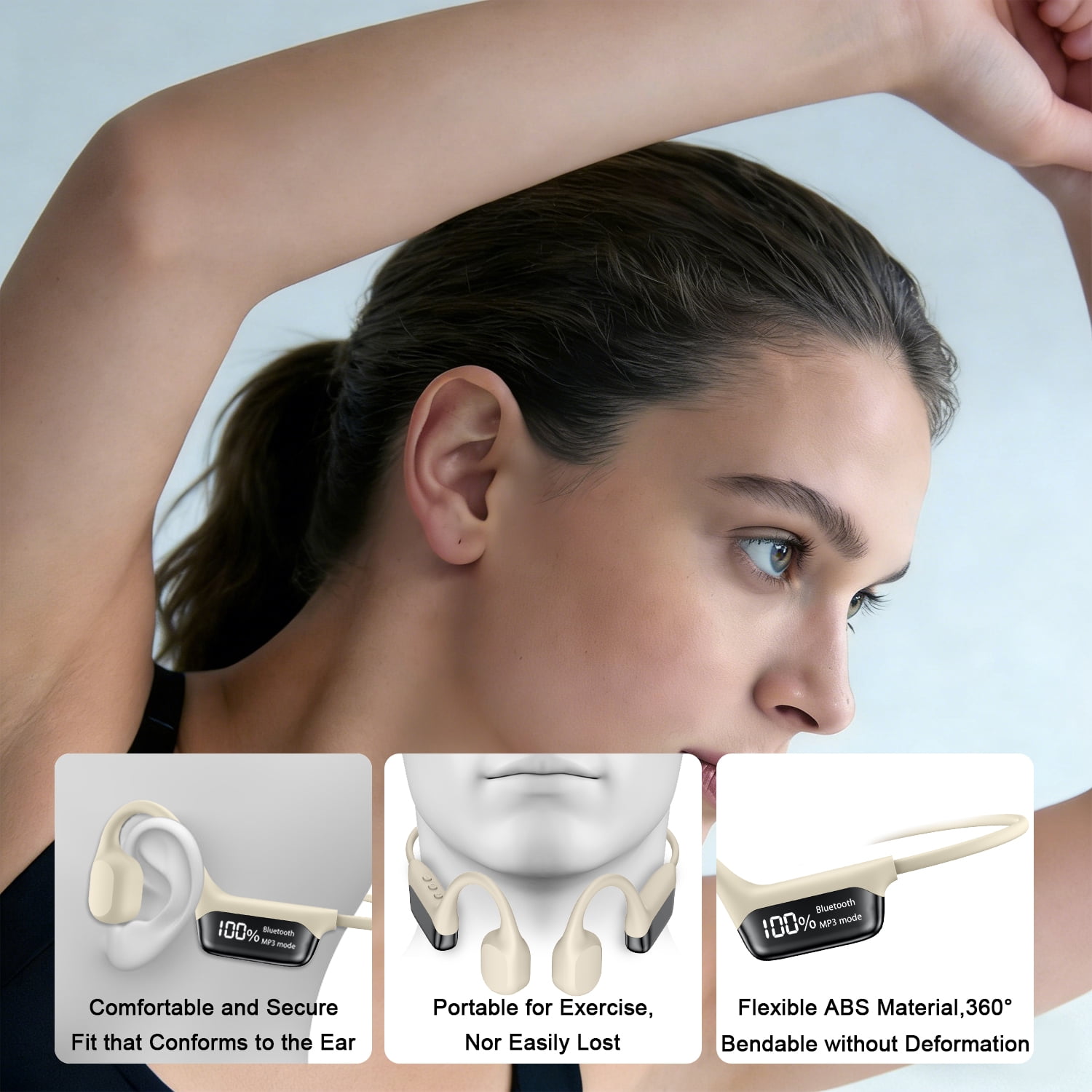 Bone Conduction Headphones with 32GB Built-in Storage,AILKIN Bluetooth 5.4 Headphones, IPX8 Waterproof Swimming Headphones for Running, Cycling, and Workout, White