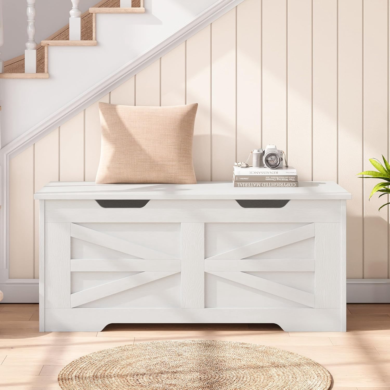 Storage Chest,24.8 In Storage Trunk with Safety Hinges,Wooden Storage Bench,Toy Organizer Box Shoe Bench,Easy Assembly,Storage Bench for Bedroom,Living Room,Entryway