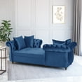 thumbnail image 2 of GDF Studio Harrisville Modern Glam Tufted Velvet Tete a Tete Chaise Lounge with Accent Throw Pillow, Navy Blue and Dark Brown, 2 of 8