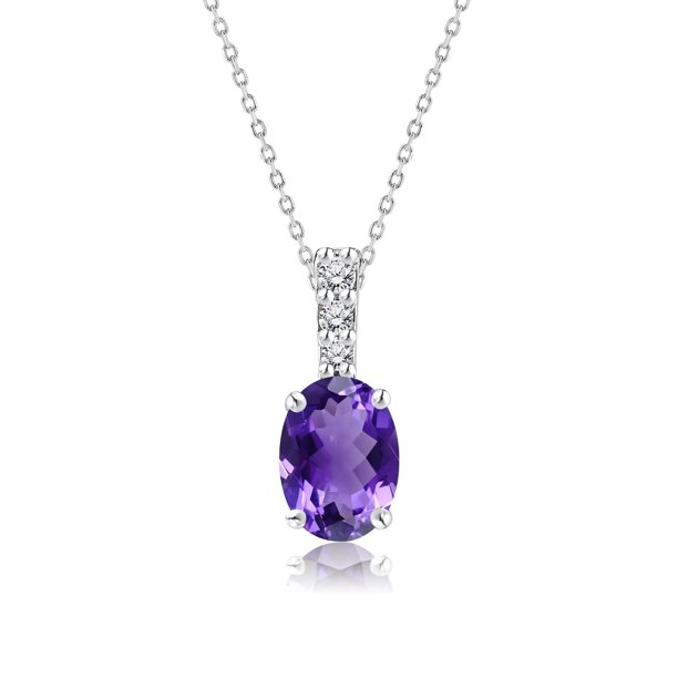 Collar con Colgante Impecable de Amatista de Corte Ovalado de 1,25 Quilates para Mujer JeenMata en Oro Blanco de 18 K sobre Plata