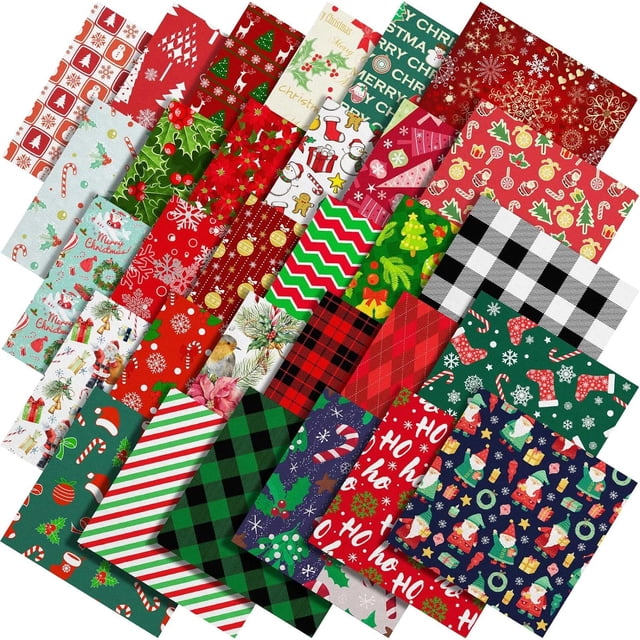 60 Piezas de Tela Navideña de 10 x 10 Pulgadas Tela Acolchada Navideña Tela con Estampado de Árbol de Navidad a Cuadros Tela Estampada de Cuartos Gordos Cuadrados de Costura con Tema Navideño Decorati