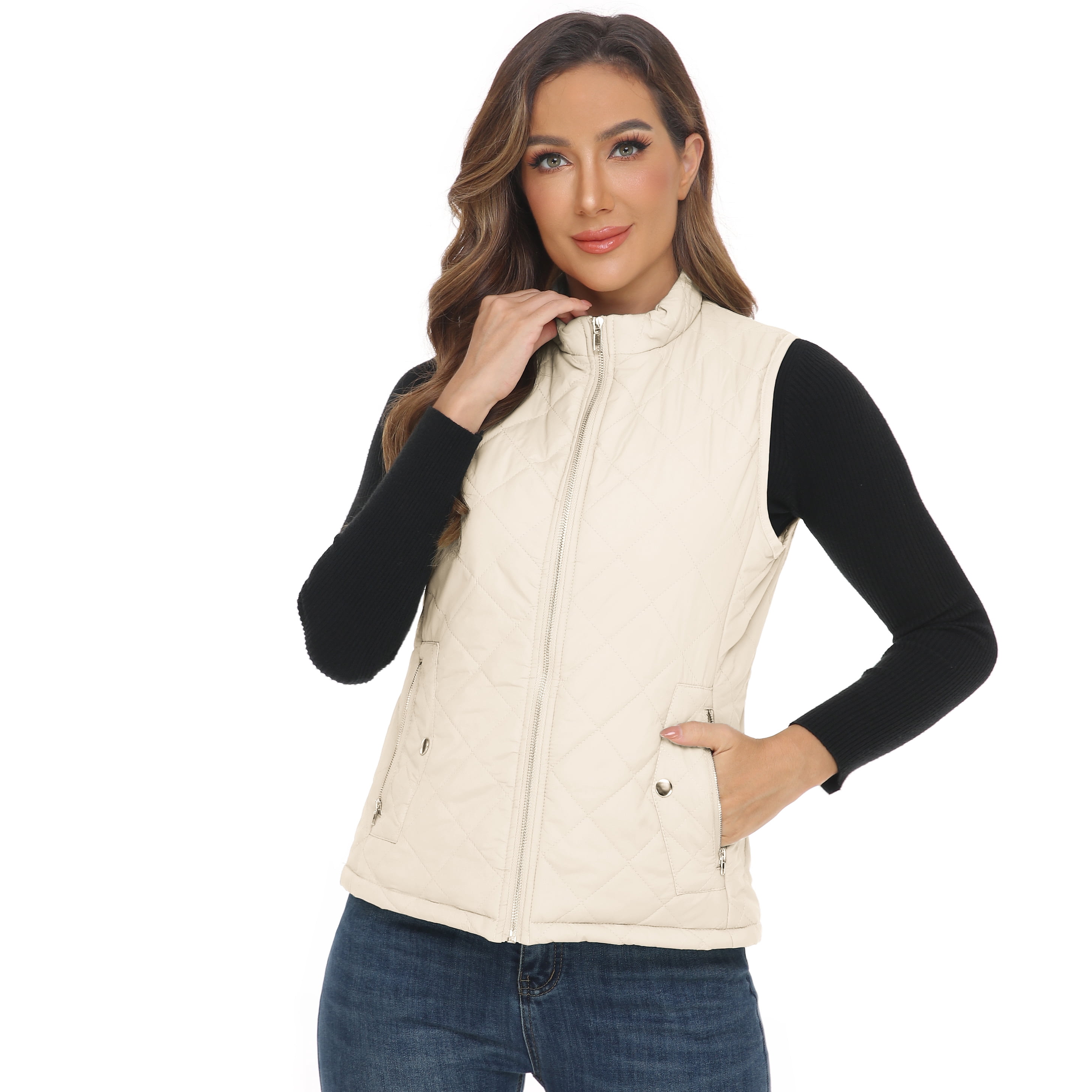 LK women's vest - Stand Collar Lightweight Padded Gilet for Women (White-M)