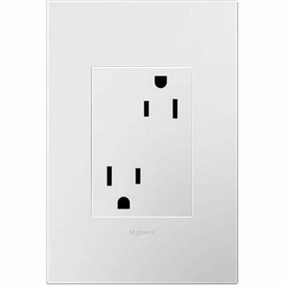 Legrand adorne 15A Tamper-Resistant Outlet with Matching Wall Plate, Plus Size, in Gloss White Finish, ARTR153W4WP