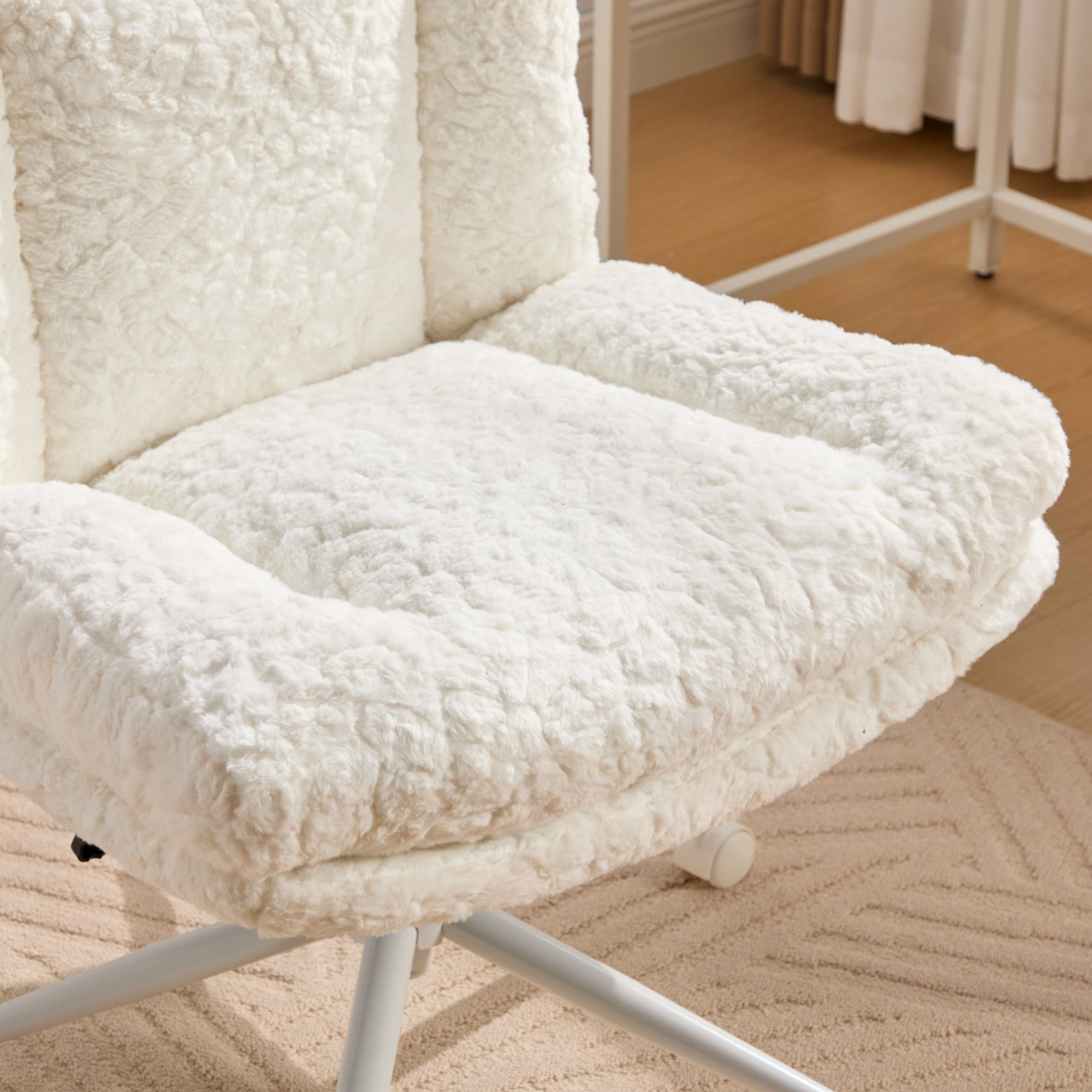 Jopath Office Chair,Artificial Rabbit Hair Home Office Chair with Metal Base Wider seat Adjustable Desk Chair Swivel for Office Vanity (Cream)