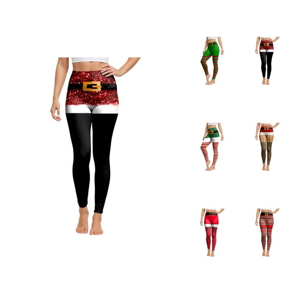 Christmas Leggings for Women High Waisted Santa Claus Print Ankle Length Seasonal Printed Leggings Soft Brushed Pants