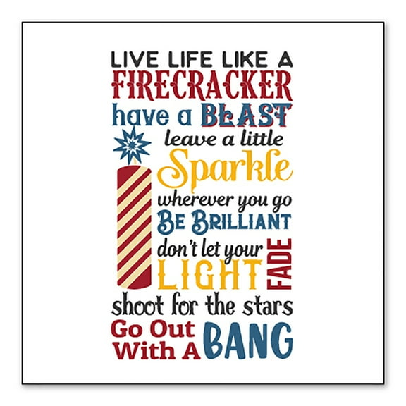 DistinctInk Custom Bumper Sticker - 3" x 3" Decorative Decal - White Background - 4th of July Word Art Firecracker