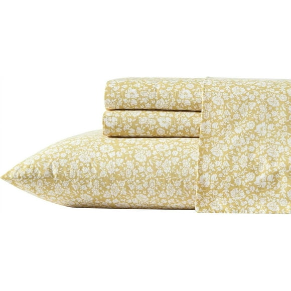 TRAHOO-- Full Sheets, Cotton Percale Bedding Set, Lightweight & Breathable Home Decor, Oeko-Tex Certified (Heirloom Ditzy Gold, Full)