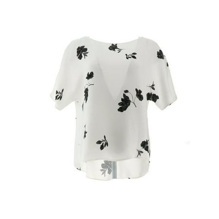 Vince Camuto Tossed Flowers Printed Pleat Blouse A352434