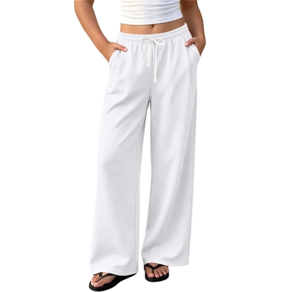 Lmnyox Kid's Sweatpants Wide Leg Solid Color Elastic Waist Drawstring Pants Open Bottom Trousers with Pockets