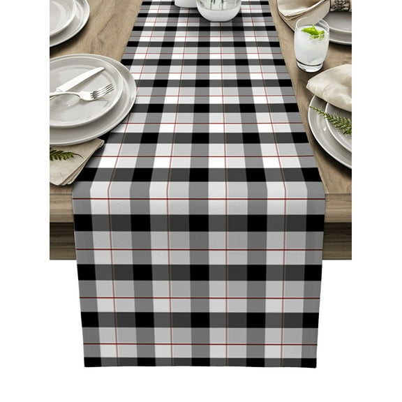 Table Runner Dresser Scarf 13 x 108 Inch Black and Gray Buffalo Checked Plaid Table Runners Non-Slip Heat Kitchen Dining Table Decor for Kitchen Farmhouse Indoor Outdoor Home Party