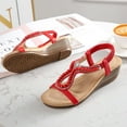 thumbnail image 5 of Mepaouo Women's Low Wedge Heels Summer Dressy Platform Sandals Elastic Ankle Strap Flower Shoes, 5 of 8