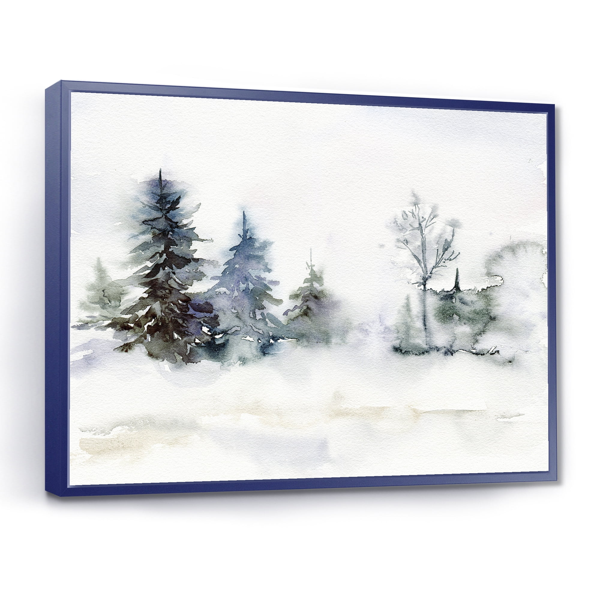 Designart 'Christmas Minimalistic Snow and Forest Landscape' Lake House Framed Canvas Wall Art Print