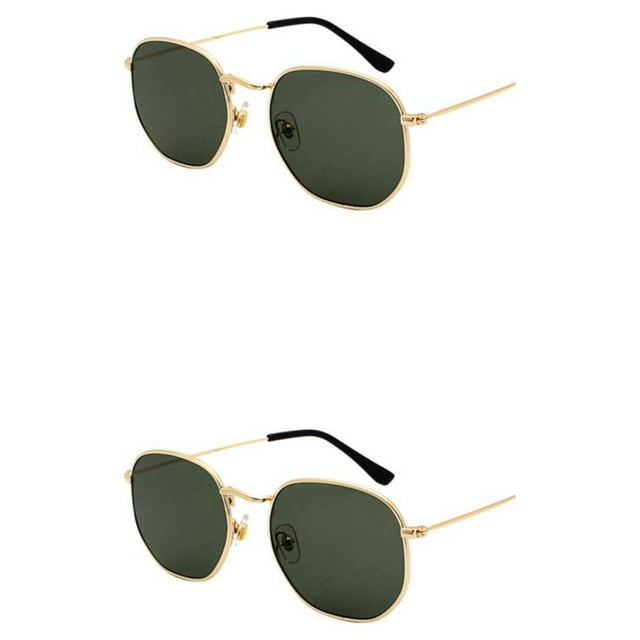 kurtrusly Lightweight Frame Unisex Hexagonal For Men And Women Materials gold blackish green 2Set