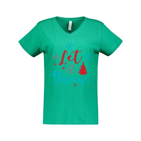 Inktastic Let It Snow, Snowflakes, Christmas - Red Blue Gray Women's V-Neck T-Shirt
