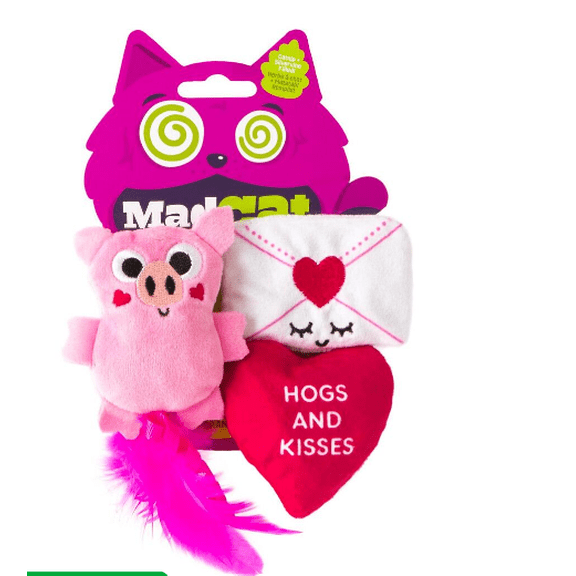 Mad Cat Hogs & Kisses Plush Cat Toy, 3 Pack
