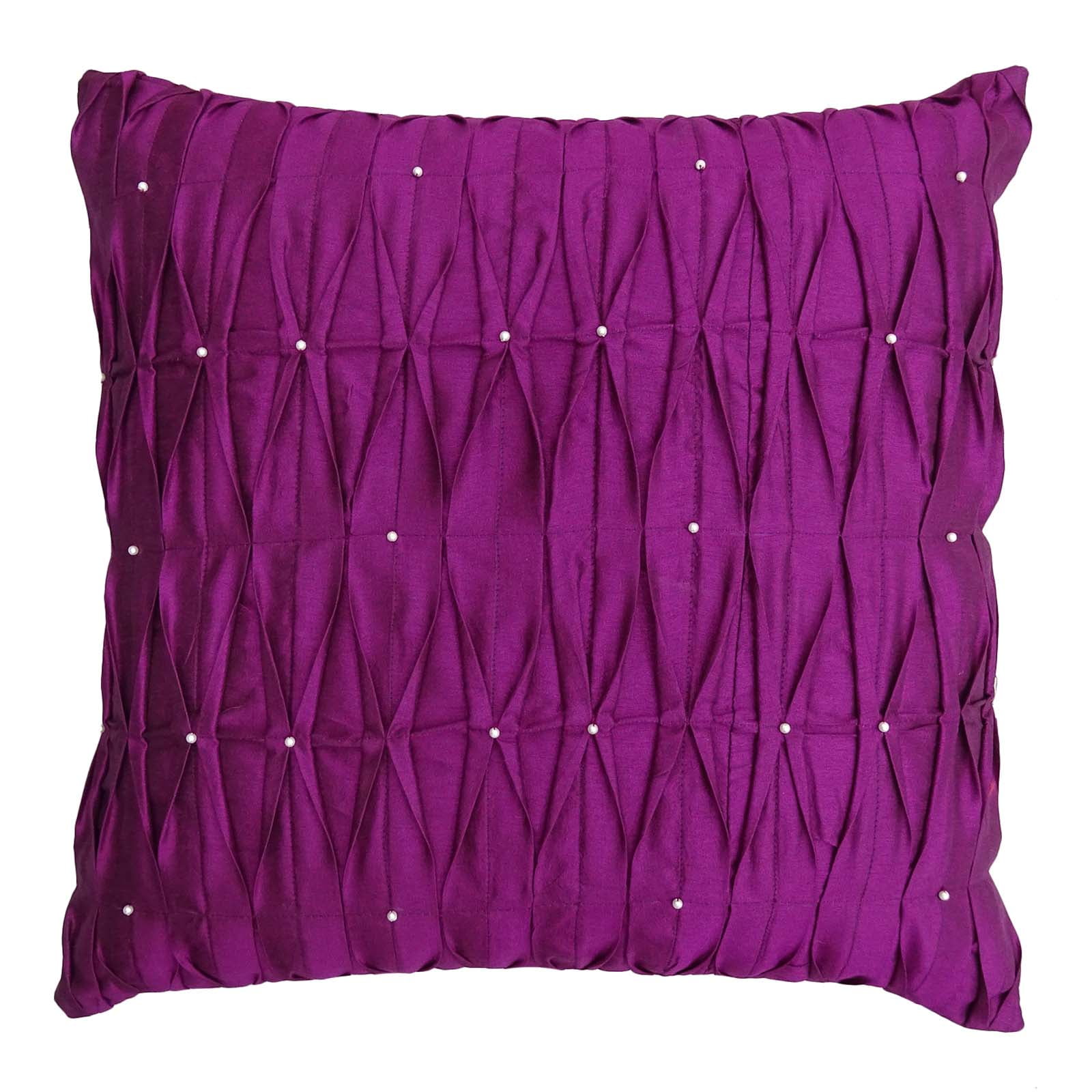 S4Sassy Decorative Handmade Cushion Cover Magenta Dupion SIlk Beaded