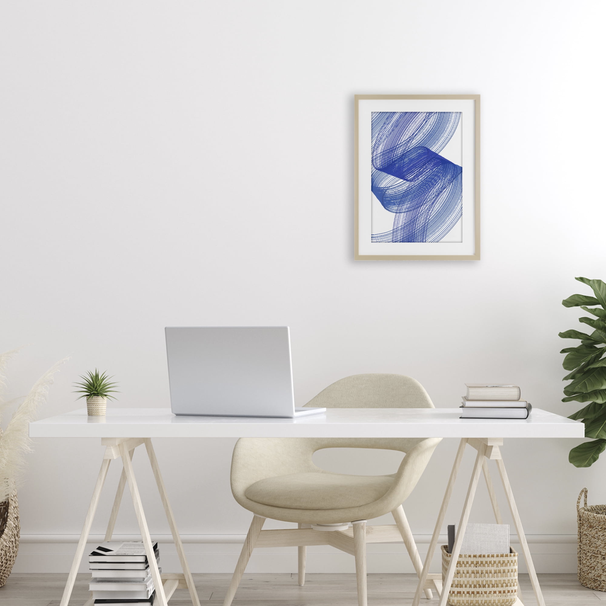 Stupell Industries Blue Lines Flowing In Motion Birch Framed Print Under Glass, design by Martina Pavlova