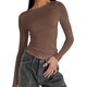 thumbnail image 3 of Camisetas de punto acanaladas ajustadas básicas con cuello cuadrado de manga larga sexy para mujer, 3 of 5