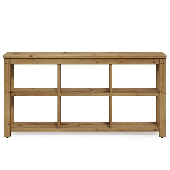 Tribesigns 63-Inch Solid Wood Console Sofa Table, 3-Tier Narrow Farmhouse Entryway Table with 6 Storage Cubes for Living Room, Hallway, Brown