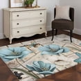 thumbnail image 3 of 3'x5' Rug for Living Room Bedroom, Teal Blue Tulips Washable Area Rugs Non-Slip Carpet Mats, Spring Floral Barn Doors Vintage Wood Beige Indoor Low Pile Area Rug Runner for Kitchen, Mudroom, 3 of 8