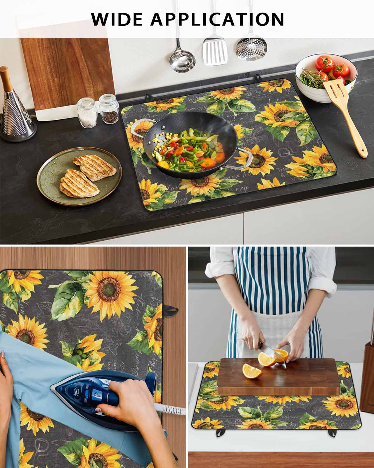 nqOlkjepod Large Induction Cooktop Protector Mat 36"x21", Sunflower Black Retro Stove Top Covers for Electric Stove, Spring Summer Flowers Botanical Stove Burner Cover Mats, Glass Top Stove Cover
