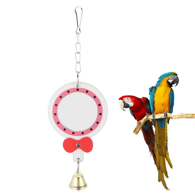 Columpio colgante de juguete con espejo de cuero con campana para decoración de jaula de pájaros y loros