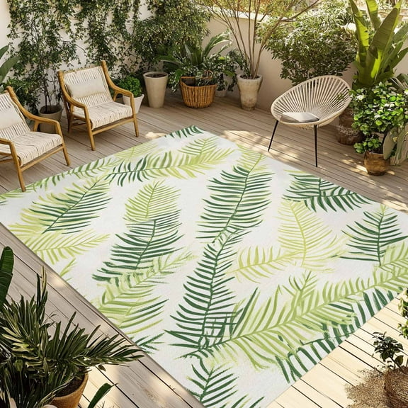 Fsddascl Sage Green Summer Botanical Outdoor Rug for Patio/Deck/Porch, Non-Slip Large Area Rug 4 x 6 Ft, Palm Leaf Modern Art Indoor Outdoor Rugs Washable Area Rugs, Reversible Camping Rug Carpet
