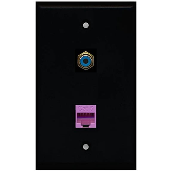 RiteAV - Black 1 Port RCA Blue 1 Port Cat6 Ethernet Purple Wall Plate