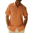 thumbnail image 3 of VBTAPA Men's Striped Shirts Short Sleeve Casual Button Down Shirt for Men Beach Summer Wedding Shirt Orange S, 3 of 9