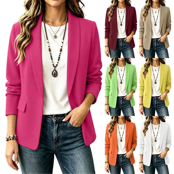 Chaqueta Para Mujer Ndbuld Women's casual winter solid-color fitted lapel blazer cardigan top Orange M