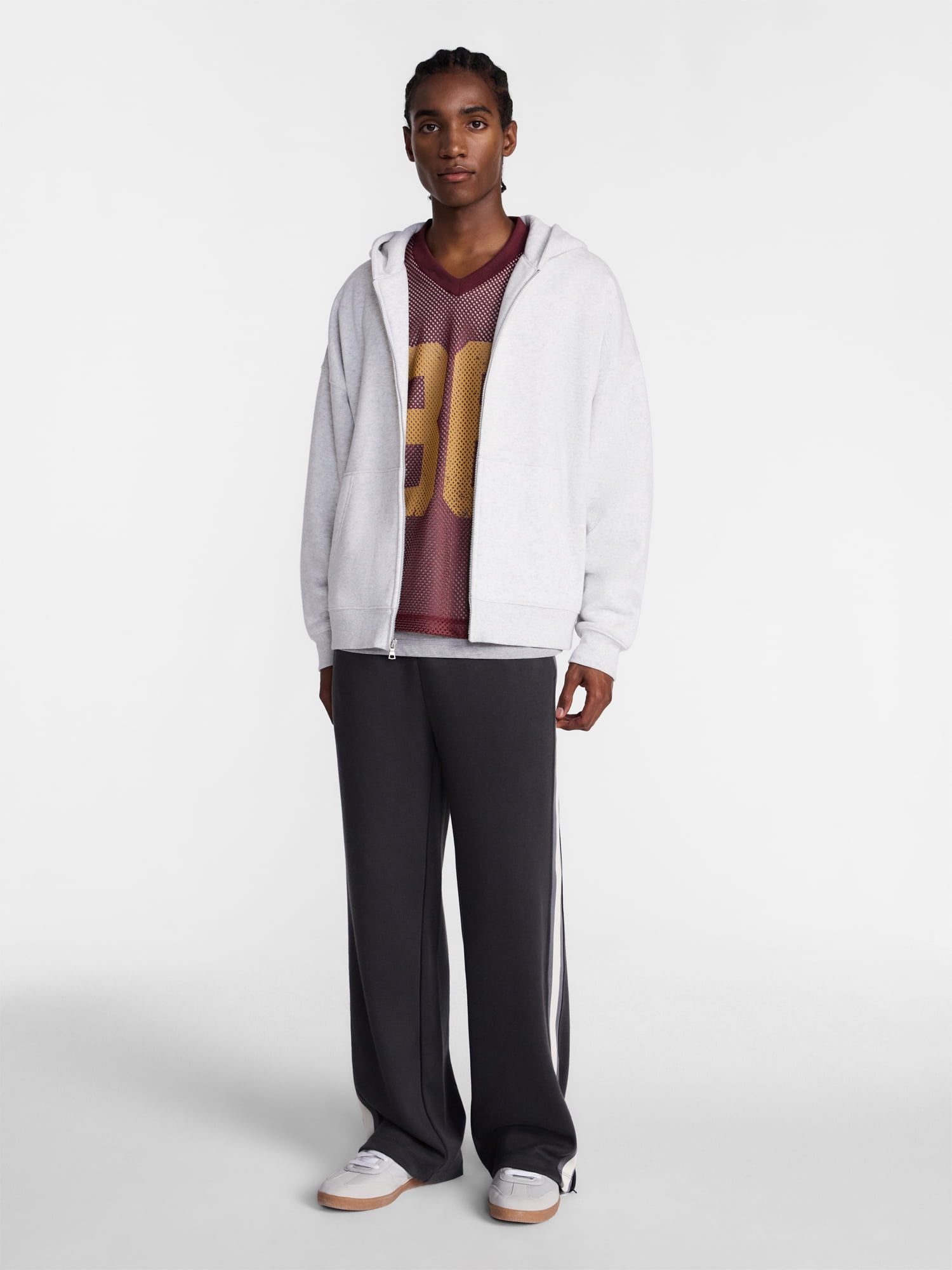 No Boundaries Boxy Oversized Fit Fleece Zip Hoodie Sweatshirt with Long Sleeves, Men's XS-4XLT