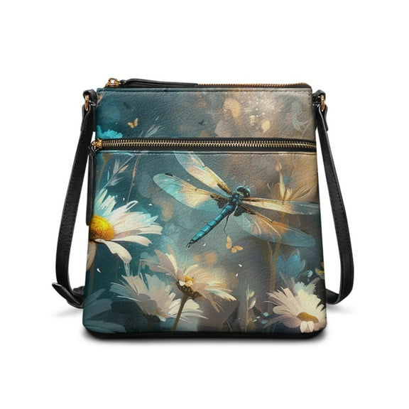 LedBack Dragonfly Print Leather Crossbody Hobo Purses for Women, Ladies Shoulder Bags Handbags Sling Messenger Bag Satchel Purse Shoulder Handbag, Blue