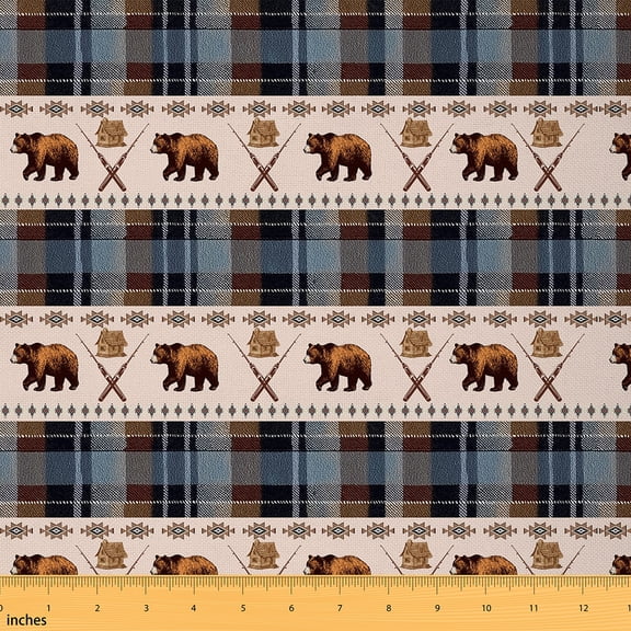 Castle Fairy Wildlife Bear Fabric by the Yard 1 Yard,Plaid Buffalo Home Decor Fabric by the Yard,Tribal Aztec Room Decor Fabric by the Yard,Super Cozy Rustic Room Decor