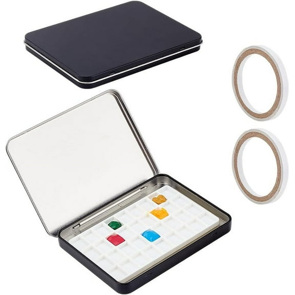 2 Sets Empty Watercolor Palette Case 36 Wells Paint Palette Iron Palette Tin Box Drawing Paint Box with Lid Airtight Paint Palette 4.6x3.4 inch
