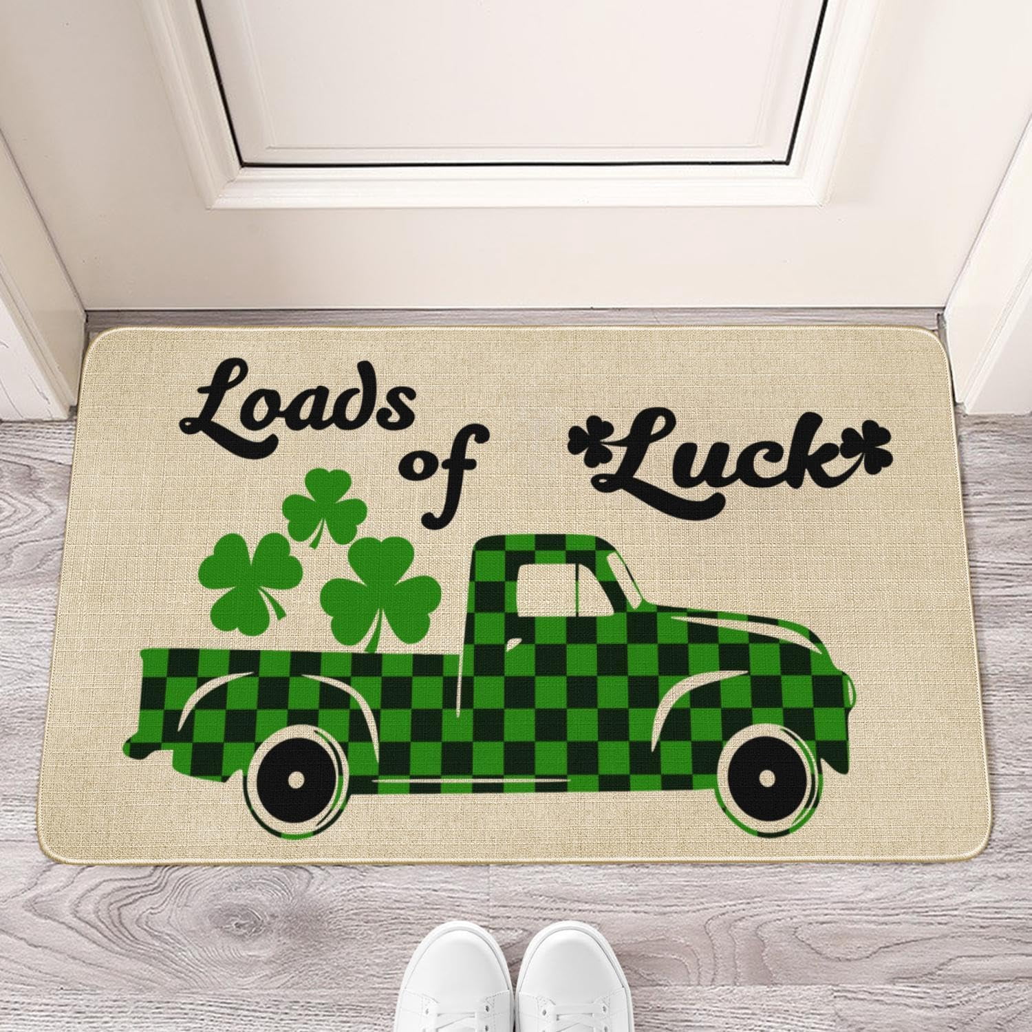 Linen Loads of Luck Door Mat St.Patrick''s Day Rug Indoor and Outdoor Front Entrance Doormat Home Decor Heavy Rubber Backing for Non Slip, 30" X 17"