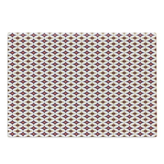 East Cutting Board, Balinese Retro Mosaic Pattern with Circles and Squares, Decorative Tempered Glass Cutting and Serving Board, Large Size, Dark Purple Vermilion, by Ambesonne