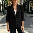 thumbnail image 6 of Wenini Women's Cotton Linen 3/4 Sleeve Blazer Jacket Lapel Collar Loose Casual Jacket Coat Top Business Blazer, 6 of 7