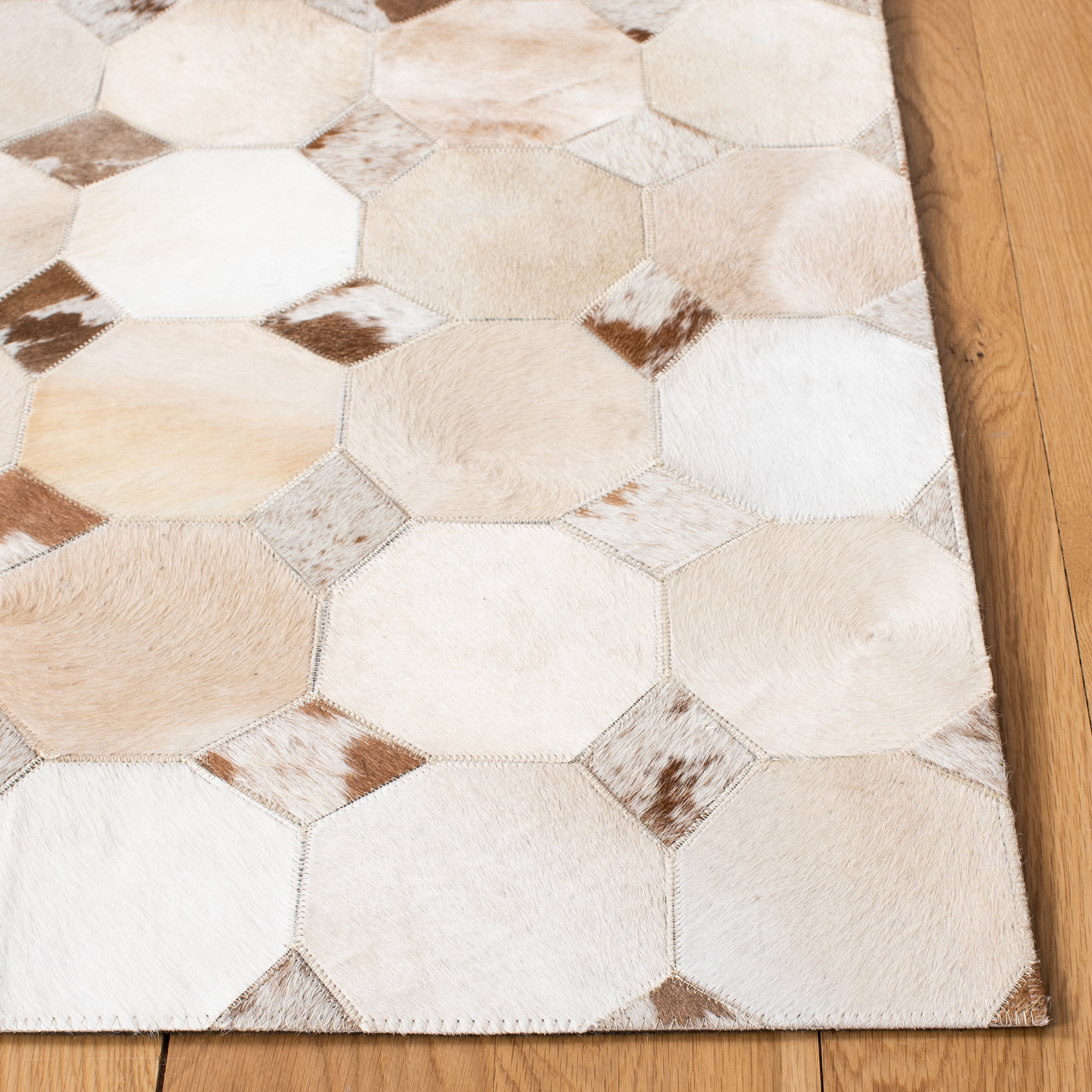 SAFAVIEH Studio Leather Stuart Geometric Area Rug, Ivory/Brown, 5' x 8'