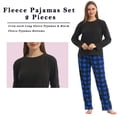 thumbnail image 3 of LNFINTDO Women's Pajama Sets Ultra Soft Microfleece Long Sleeve Top & Fleece Pajama Pjs Bottoms Pajama Women Sleep Loungewear, Black & Blue Black Plaid, Large, 3 of 6