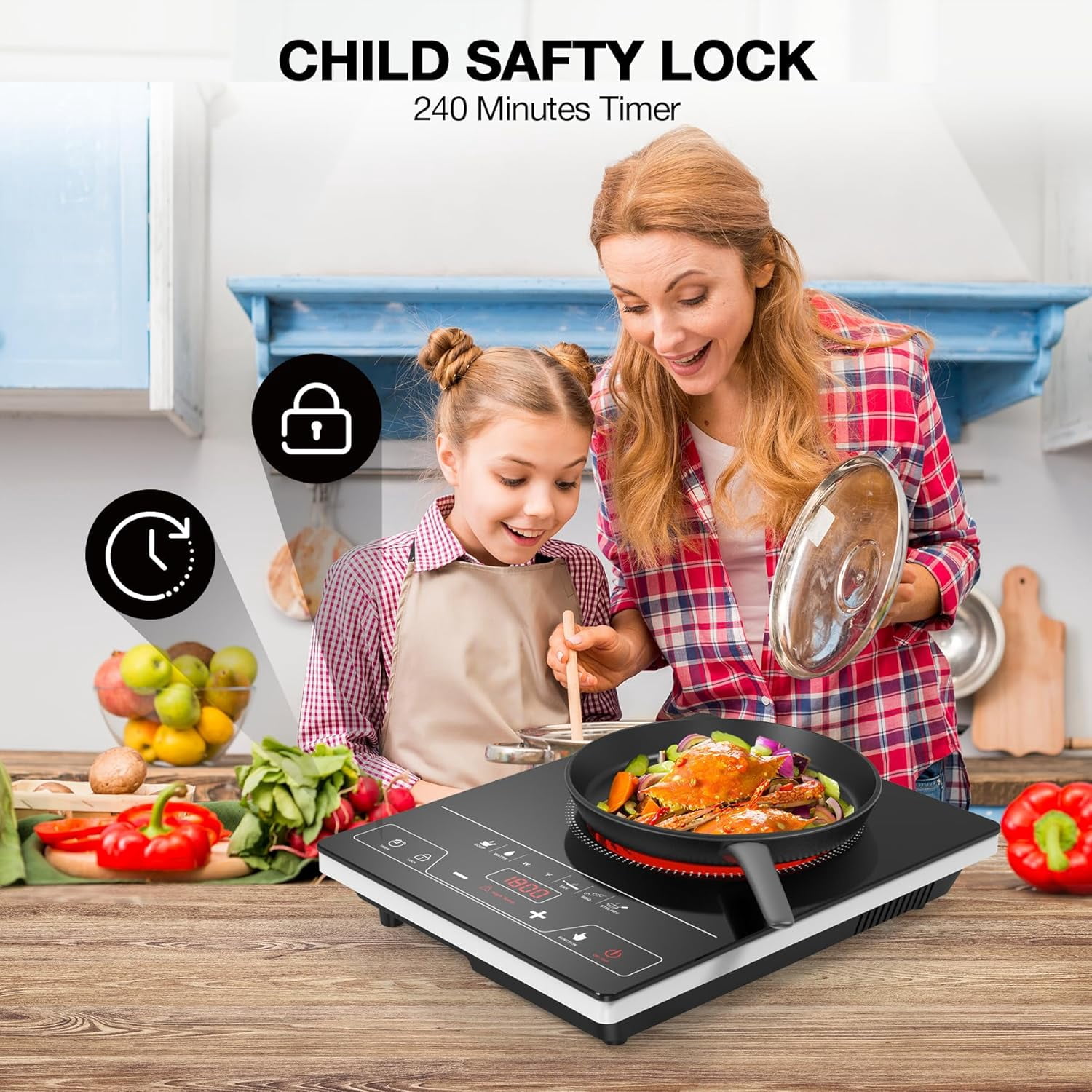 Single Burner Electric Cooktop 1800W Portable Stove Top with LED Touch Control, 8 Power Levels, Timer & Child Lock, Black Crystal Surface for Kitchen Dorm Office Camping