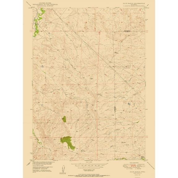 Topographical Map - Dilts Ranch Wyoming Quad - USGS 1950 - 23 x 30.97 - Vintage Wall Art