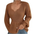 thumbnail image 1 of IROINID Women's V-Neck Pullover Sweater Solid Color Comfy Mid-Length Long Sleeve Sweater, 1 of 6