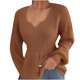 thumbnail image 2 of ICHUANYI Liquidación Mujeres Casual Moda Soild Pullover Manga Larga Cuello en V Suéter ICHUANYI WER2023082200877, 2 of 6
