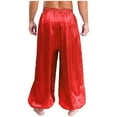 thumbnail image 3 of YiZYiF Mens Satin Belly Dance Harem Pants Loose Fit Trousers Bloomers Arabian Prince Outfits Red M, 3 of 7