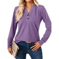 thumbnail image 3 of Xuanfei Women Solid Color V Neck Button Down Long Sleeve Top, 3 of 7