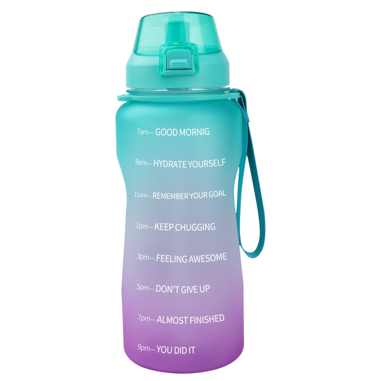 Insulated Water Bottle 64 oz w/Built In Straw, Cap Lock, Handle Teal/Purple